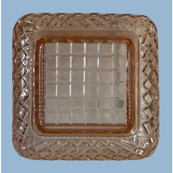 Vtg Pink Depression Glass Square Soap Trinket Dish Girly Cottage Granny Decor - Picture 1 of 5